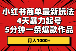 小红书商单最新玩法，5分钟一条作品 月入1000+