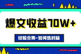 爆文收益70w+经验合集——选择对标的基础知识【图文】