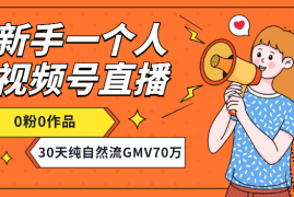 新手一个人视频号0粉0作品直播，30天纯自然流带货GMV70万【图文】