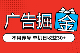 广告掘金，不用养号，长期稳定，可以多机操作，单机日收益30+