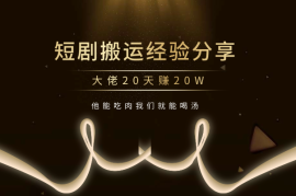 短剧搬运大佬经验分享20天赚20W（他能吃肉我们就能喝汤）