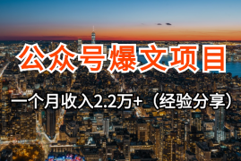 公众号爆文项目，50篇文章11篇10万+，一个月收入2.2万+【图文】