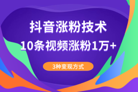 抖音涨粉技术，10条视频涨粉1万+，3种变现方式