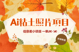 Ai粘土照片玩法，信息差小项目，一单20-50
