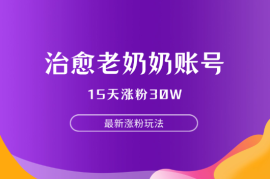 最新涨粉玩法，治愈老奶奶账号，15天涨粉30W，变现至少五位数