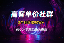 卖客单价4K+社群，3个月营收90W+，6000+字真实操作经验!